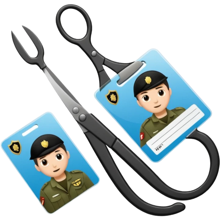 Floating black Scissors cutting in half an idf soldier ID card with a little chip in 2 parts emoji