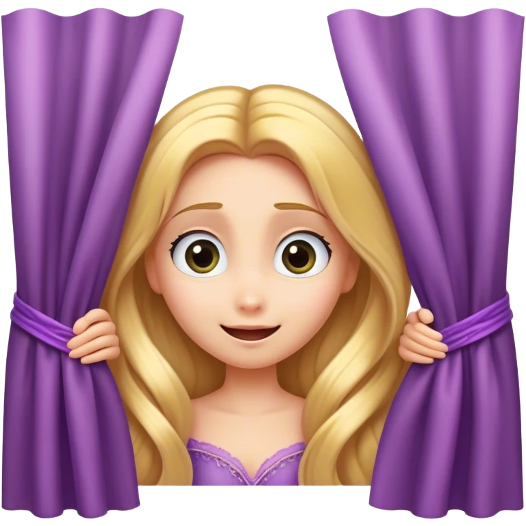 Cinematic Adorable Rapunzel Portrait Emoji, Playfully peeking out from behind a curtain of hair, big sparkling eyes, cheeks flushed with excitement, exuding charm and innocence, an absolute delight! emoji