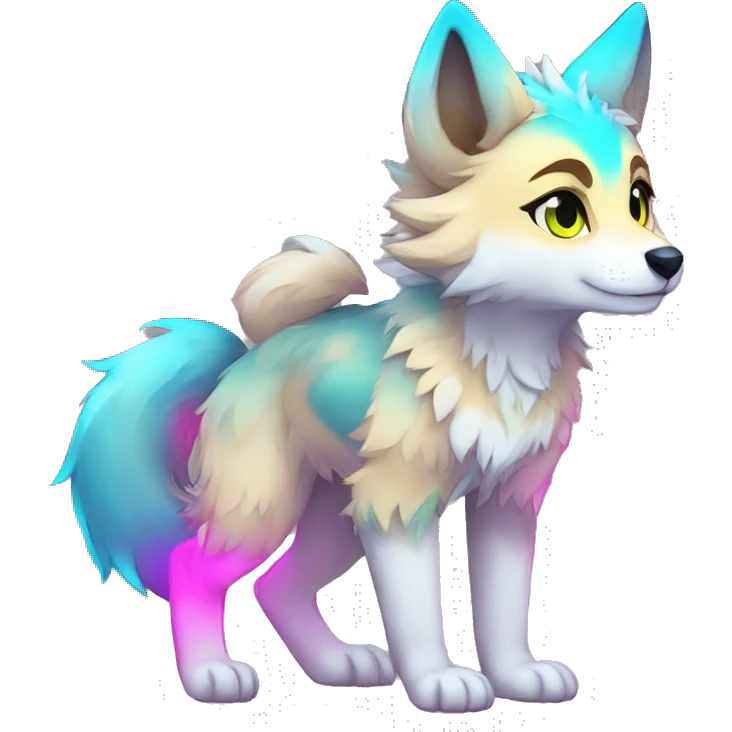 Anthro Colorful Shiny Fionbri-Falvie-sparkle-wolf-sona with neon markings full body emoji