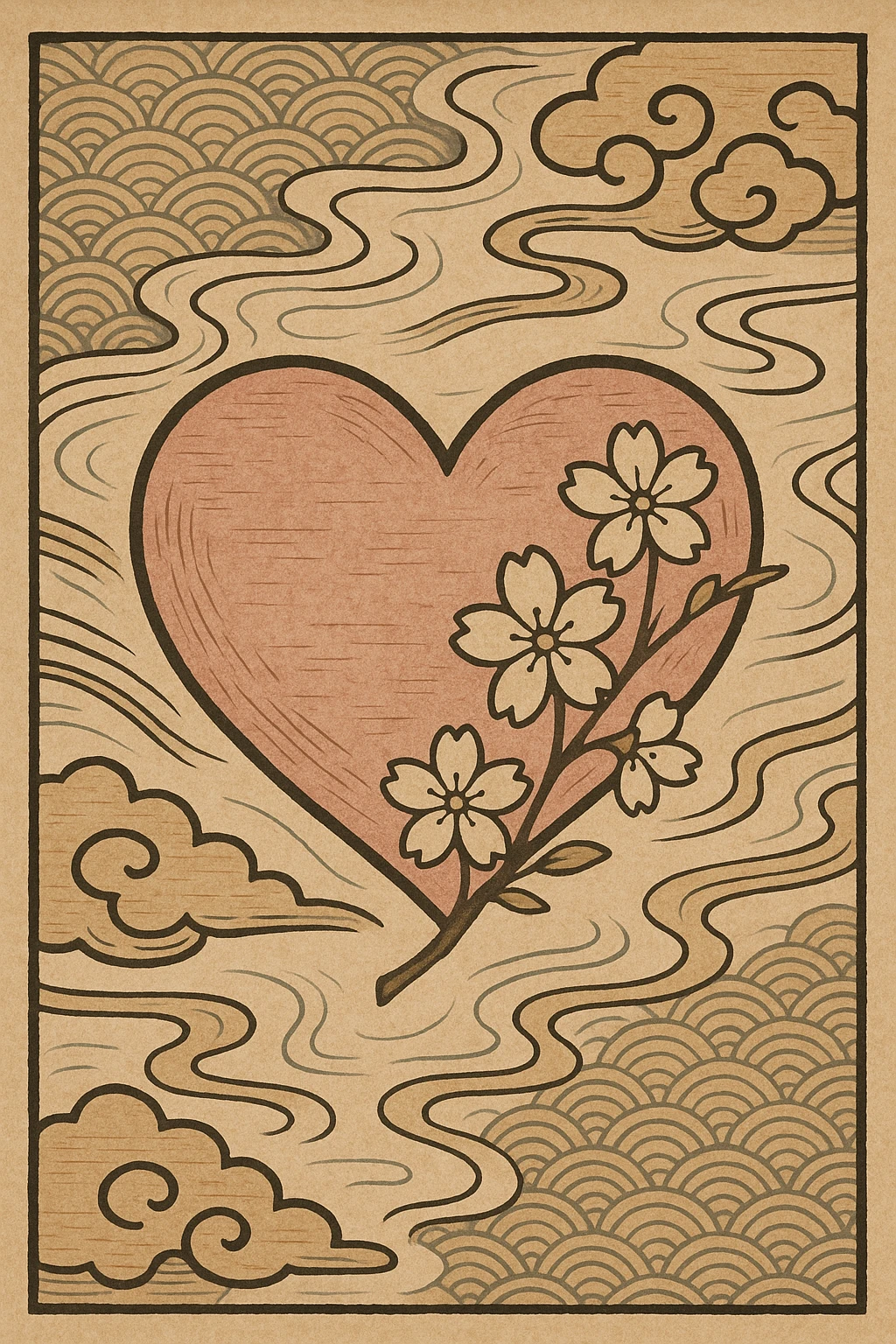 pink heart with sakura flowers emoji