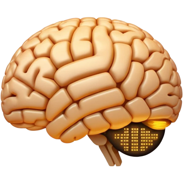 glowing brain with binary code, apple emoji style emoji