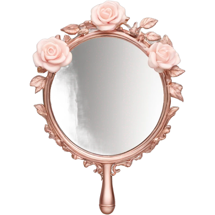 Handheld mirror with a floral antique aesthetic. Rose gold color emoji