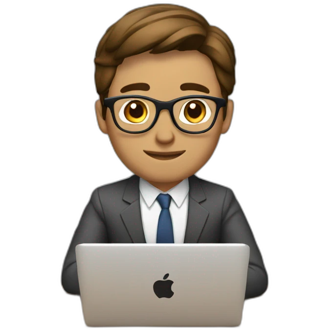 business man working at macbook short brown hair with glasses no tie emoji