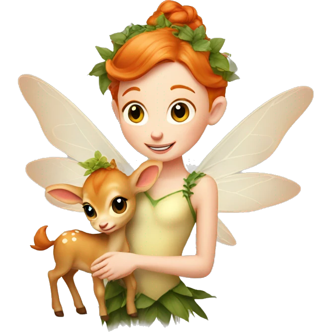 Beautiful ginger fairy with a baby fawn  emoji