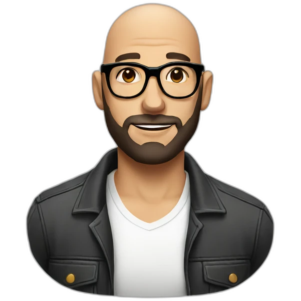 bald beard man with tattoo in glasses emoji