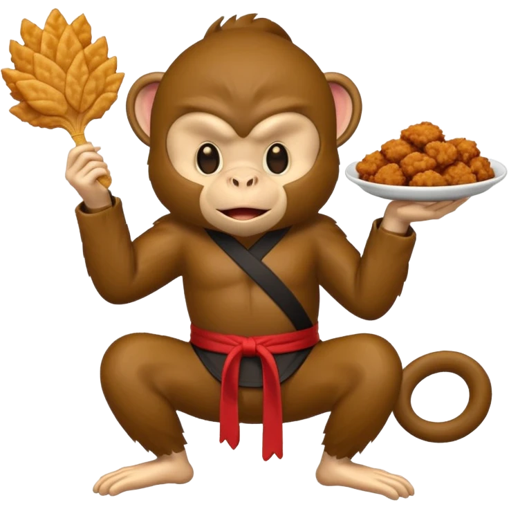 Ninja monkey sitting  eating fried chicken  emoji