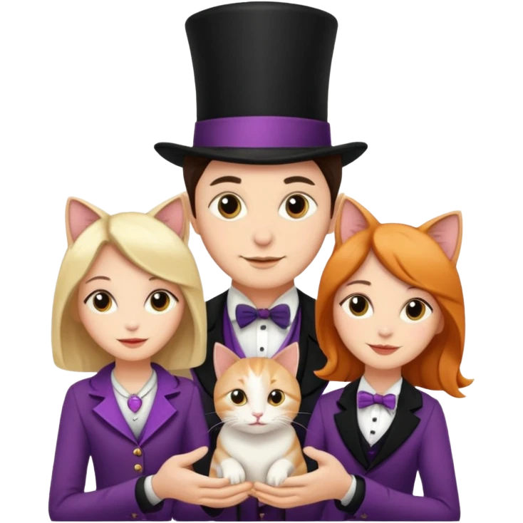 magician couple and their pet cat emoji