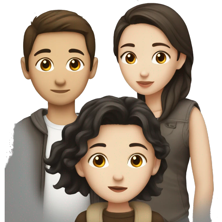 White girl with dark brown hair kissing Asian boy with dark brown hair emoji