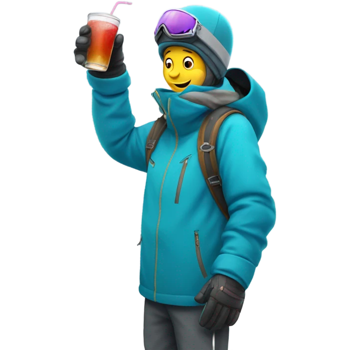 Drinking while snowboarding emoji