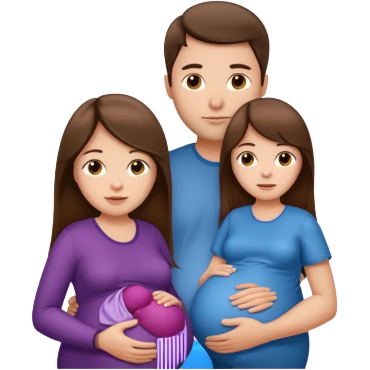 A pregnant woman with long straight brown hair and fair skin and man with short brown hair and fair skin  emoji