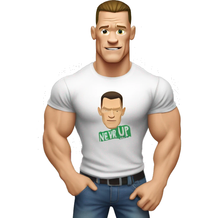 John Cena with a t shirt with write on never give up  emoji