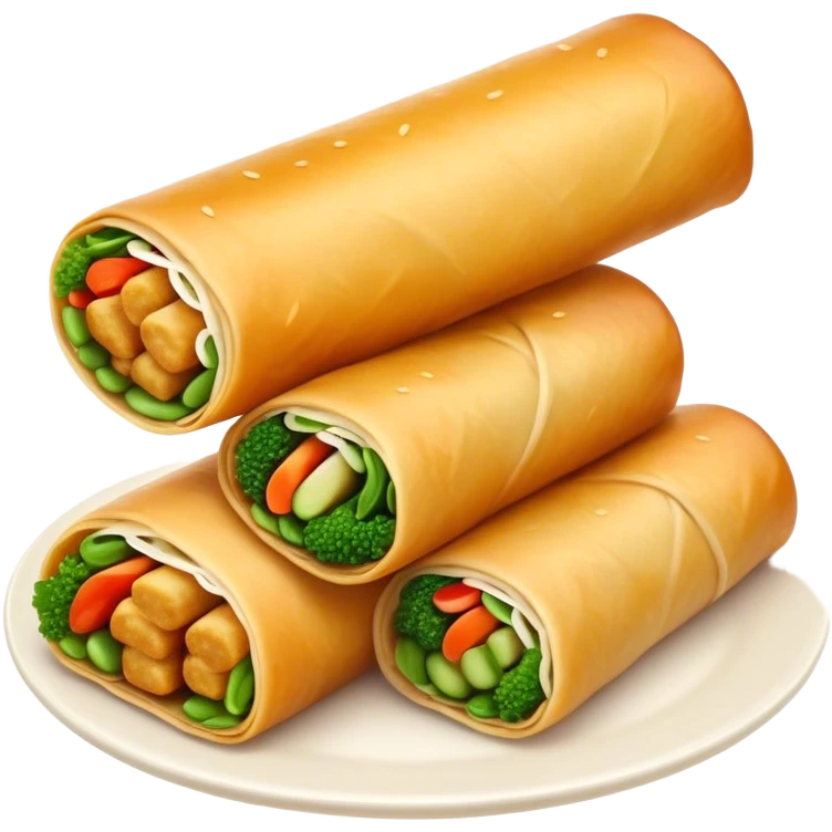 Cinematic Realistic Spring Rolls Dish Emoji, featuring golden, crispy rolls filled with fresh vegetables rendered with detailed textures and warm natural lighting. emoji