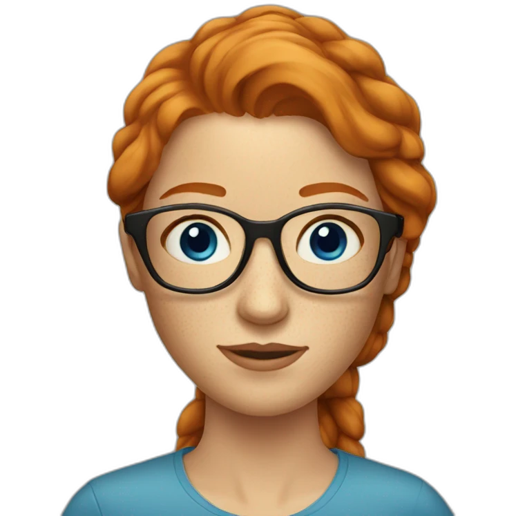 ginger woman with long hair with freckles and blue eyes and glasses emoji