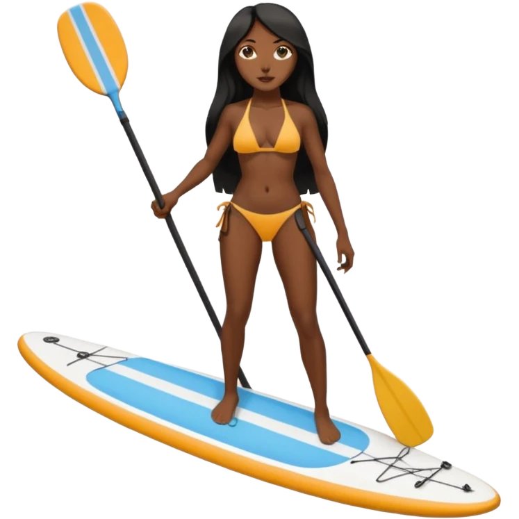 Dark long haired women in bikini on Standing paddle board emoji