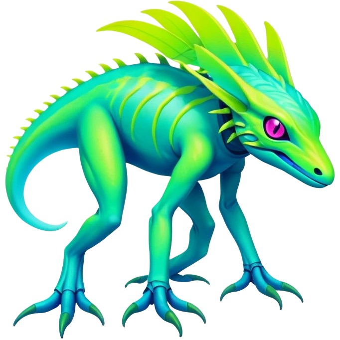 Tropical futuristic lush cool edgy neon Fionbri-Vernid-Elgyem-creature (full body) emoji