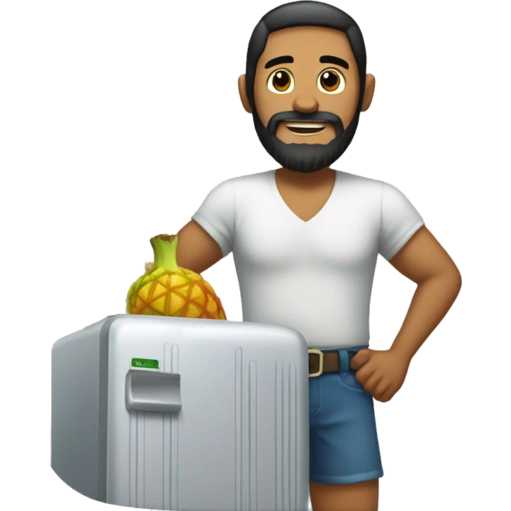 Hawaiian man with black beard carrying a big refrigerator  emoji