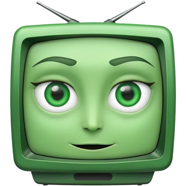 Green tv with a blank screen, showing green eyes and a green smirk emoji