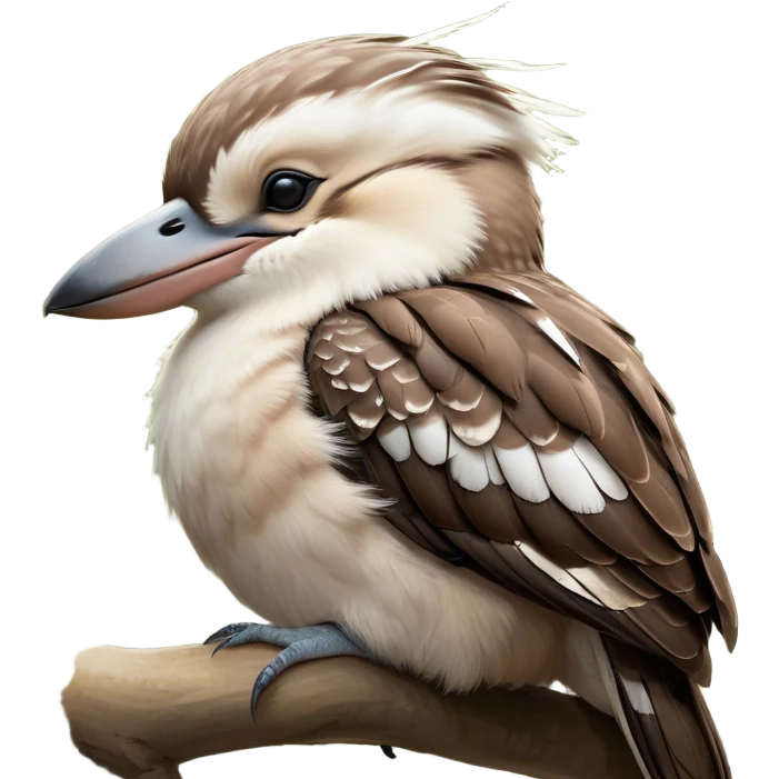Meme-Worthy Cute Sleeping Kookaburra Portrait Emoji, Head resting peacefully with a contented smile, showcasing a stout build and a luxuriously soft brown plumage, eyes shut in a serene, restful doze, Simplified yet hilariously adorable features, highly detailed, glowing with a soft, drowsy light, high shine, relaxed and utterly lovable, stylized with an air of playful laziness, bright and heartwarming, soft glowing outline, capturing the essence of a comically sleepy kookaburra, so meme‐worthy it feels like it could instantly become the next viral sensation of adorable slumber! emoji