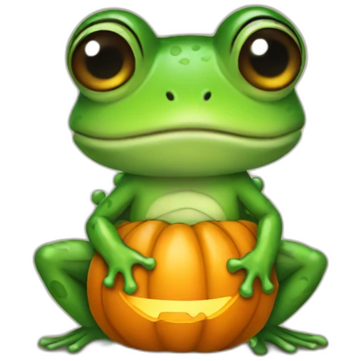 chibi frog dressed like pumpkin emoji
