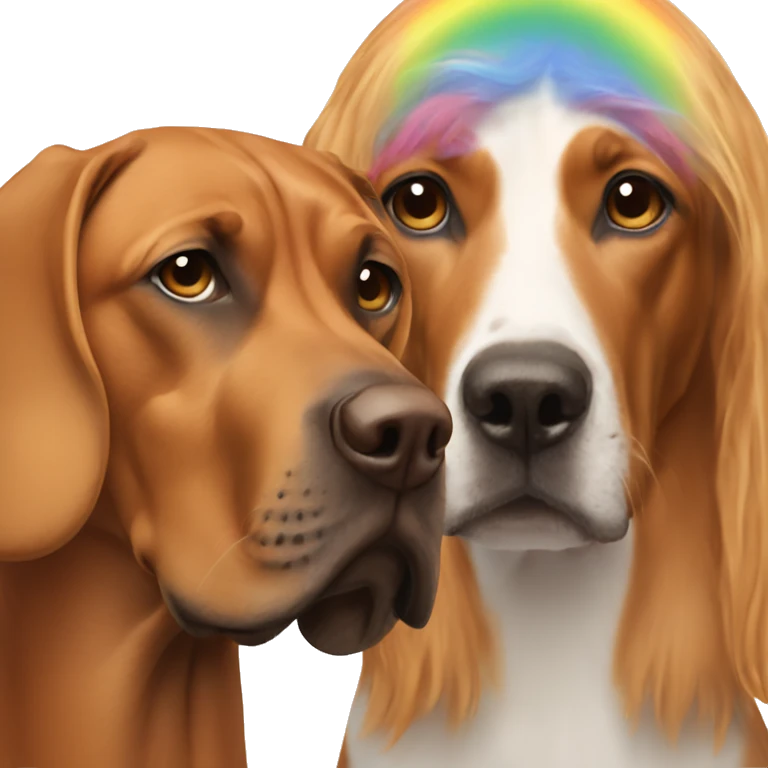white male with long rainbow colored hair alongside a brown rhodesian ridgeback emoji