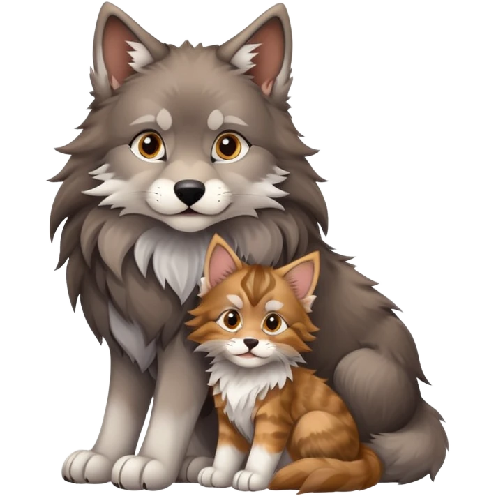Wolf and baby maine coon  emoji