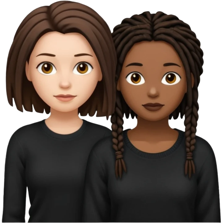 white woman brunette with very short hair and a black top. And black woman with long dread locks with a black sweater  emoji