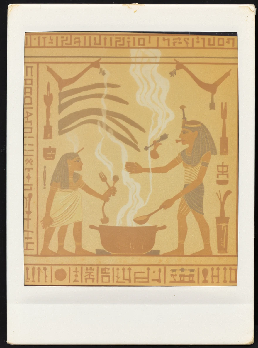 ancient Egyptian cooking scene in hieroglyphic style emoji