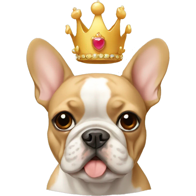 tan frenchie with a crown emoji