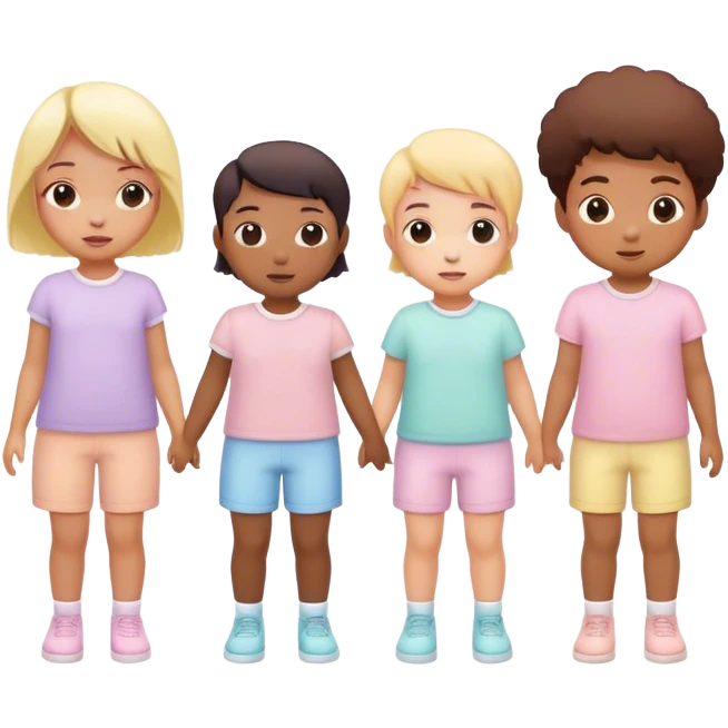 children in pastel clothes play emoji
