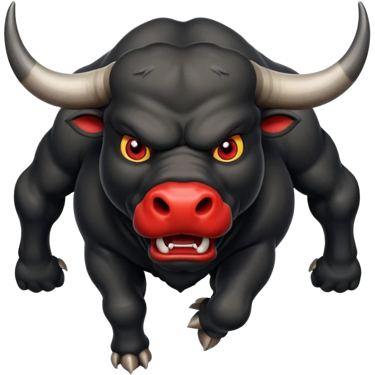 angry running black bull front view with red eyes emoji