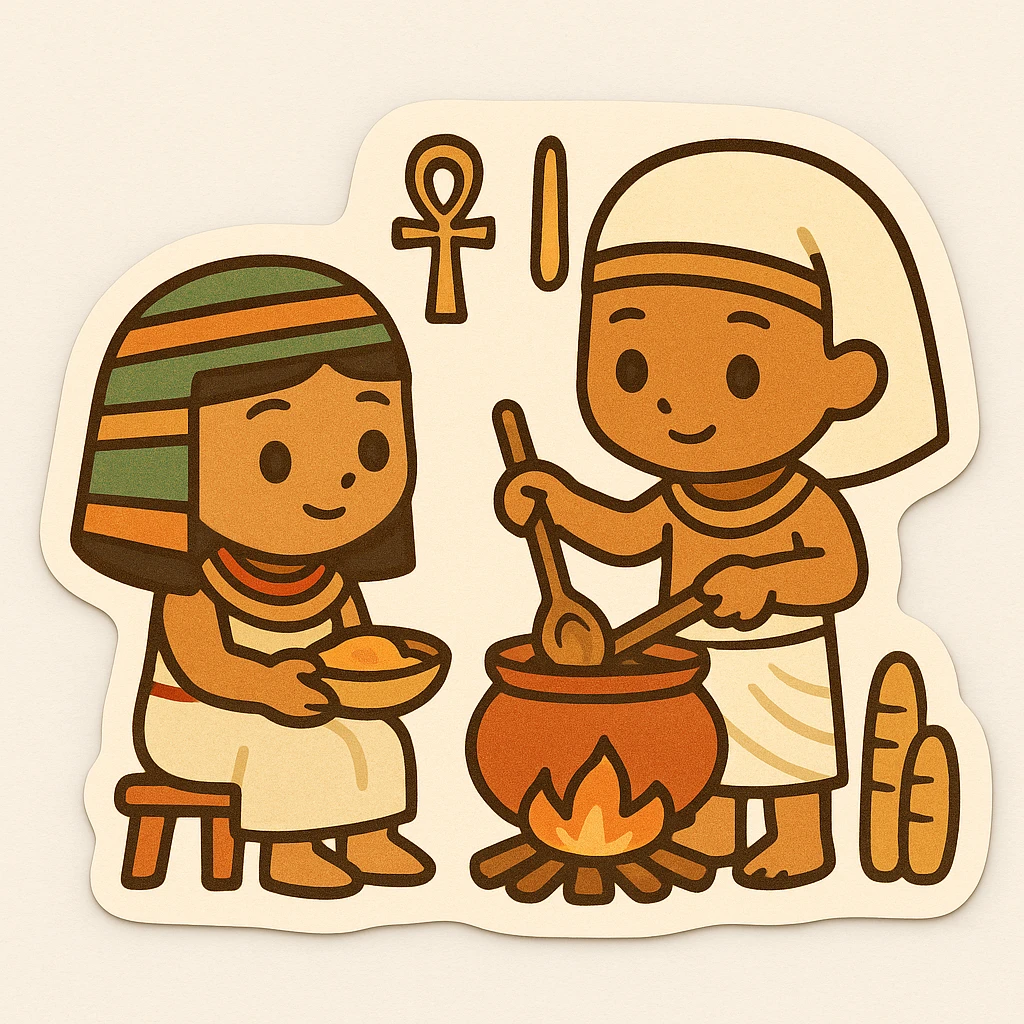 ancient Egyptian cooking scene in hieroglyphic style emoji
