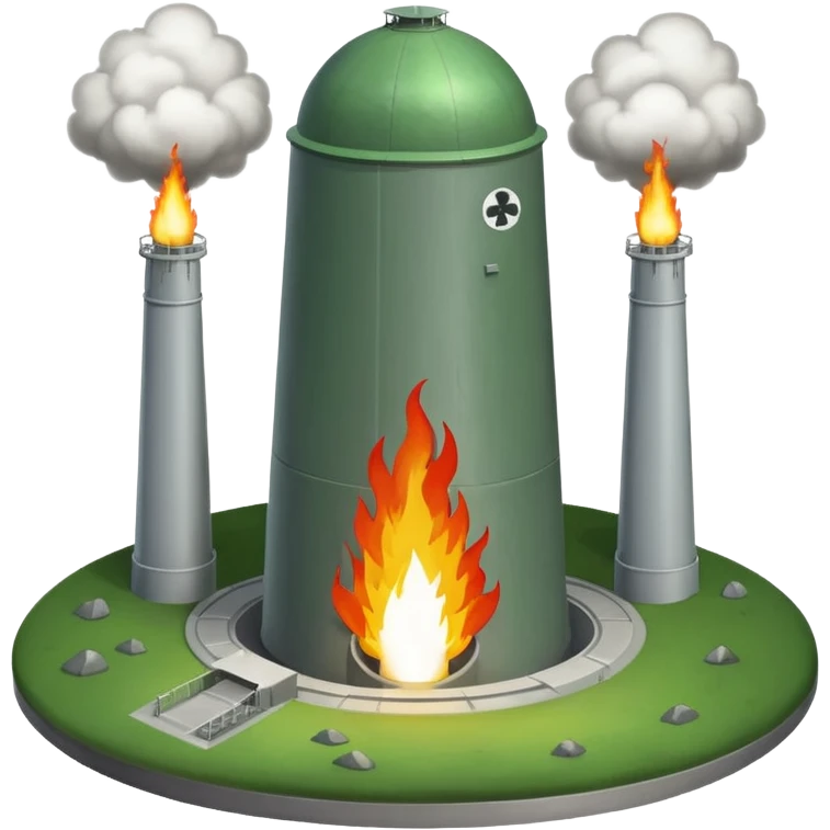 green landscape with sun in top of the background, there is a greynmissile silo hatch open, and the top two thirds of a white nuclear missile launching out of the silo is shown emoji