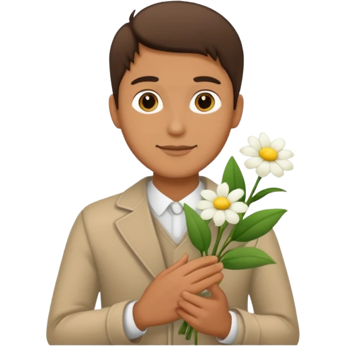 man holding white flowers in their hands emoji