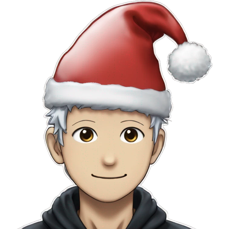 Satoru Gojo from Jujutsu Kaisen with a Christmas hat emoji