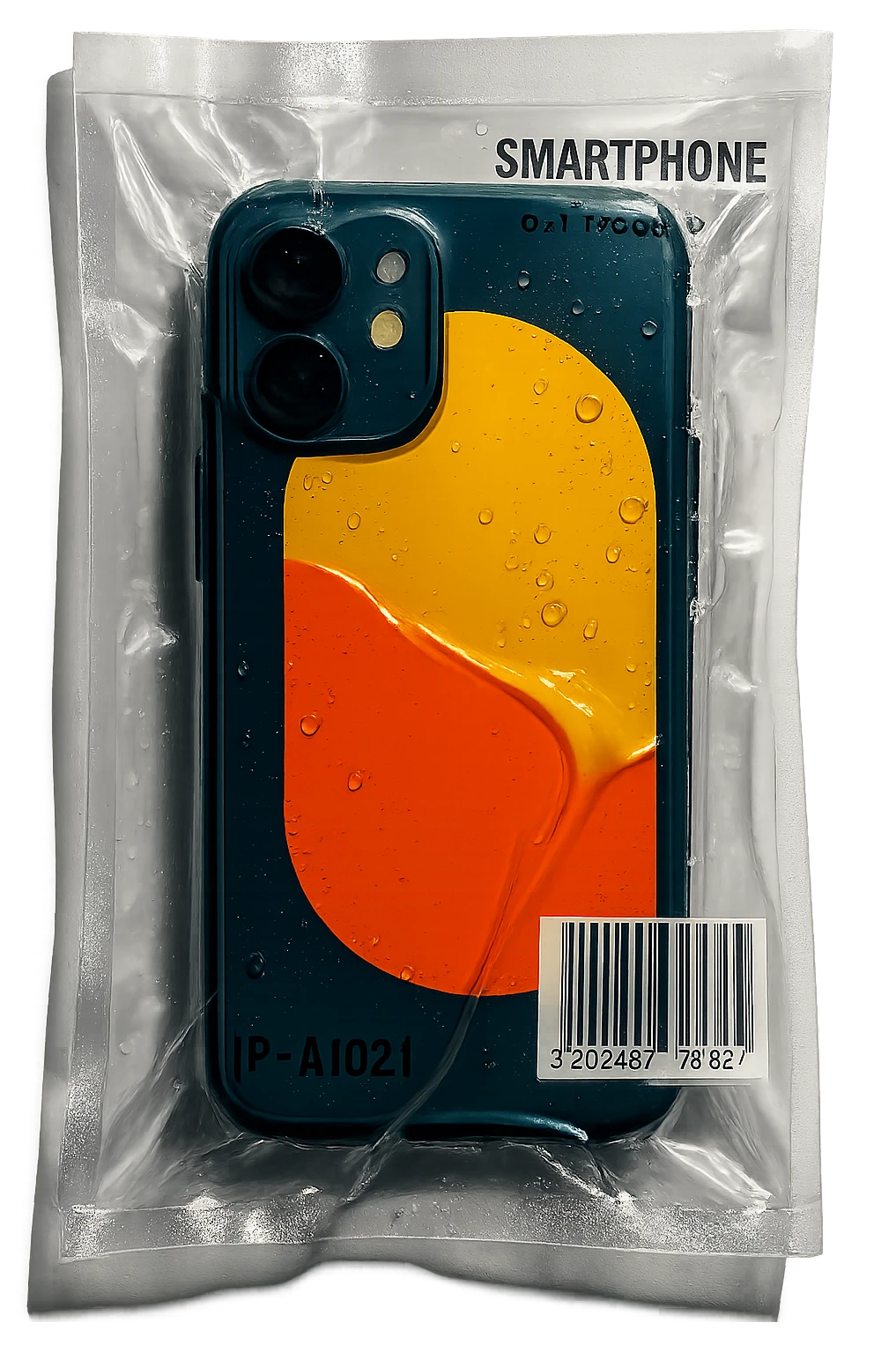 vacuum-sealed smartphone, tightly encased in clear plastic emoji
