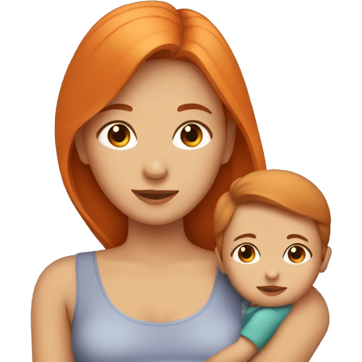 Girl with long orange hair holding baby boy with brown hair  emoji