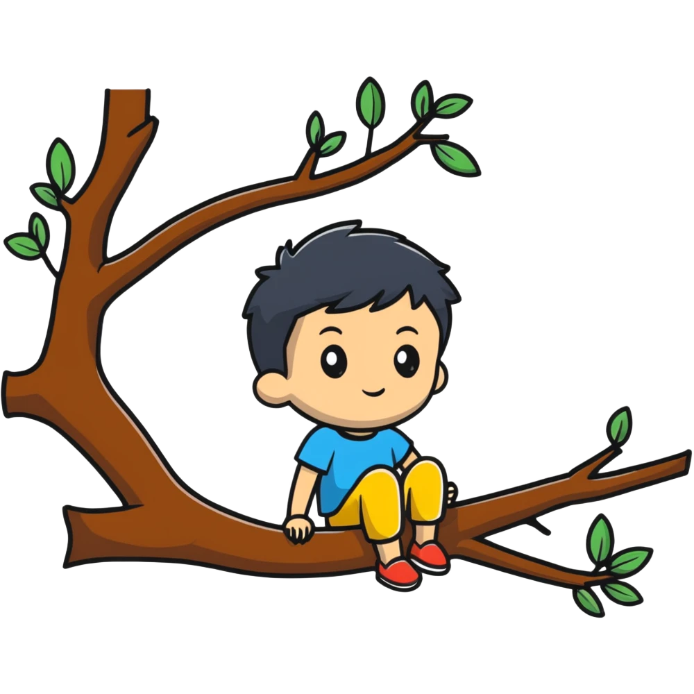 child sitting on a tree branch emoji
