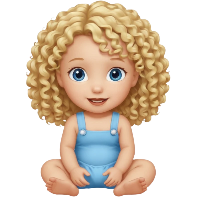 blonde curly hair blue eye baby girl sitting on the floor talking emoji