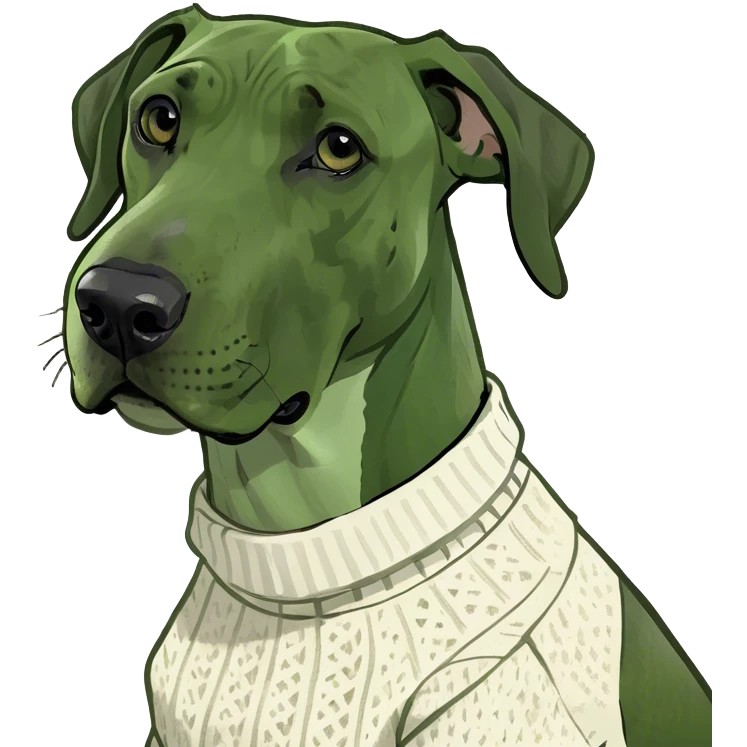 Grey Great Dane wearing a white knit sweater  emoji