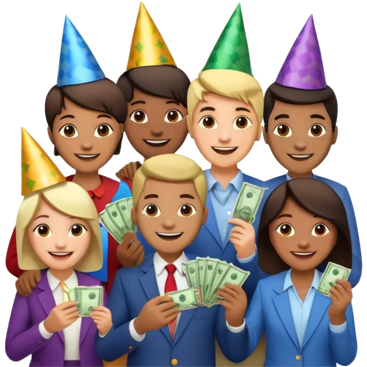group of excited people who just won cash playing a game emoji