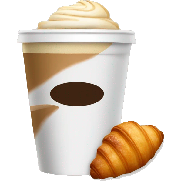 Disposable cup with cappuccino and croissant emoji