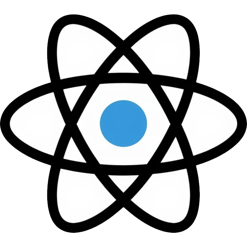 React JS logo, atom symbol with three elliptical orbits and a nucleus in the center emoji