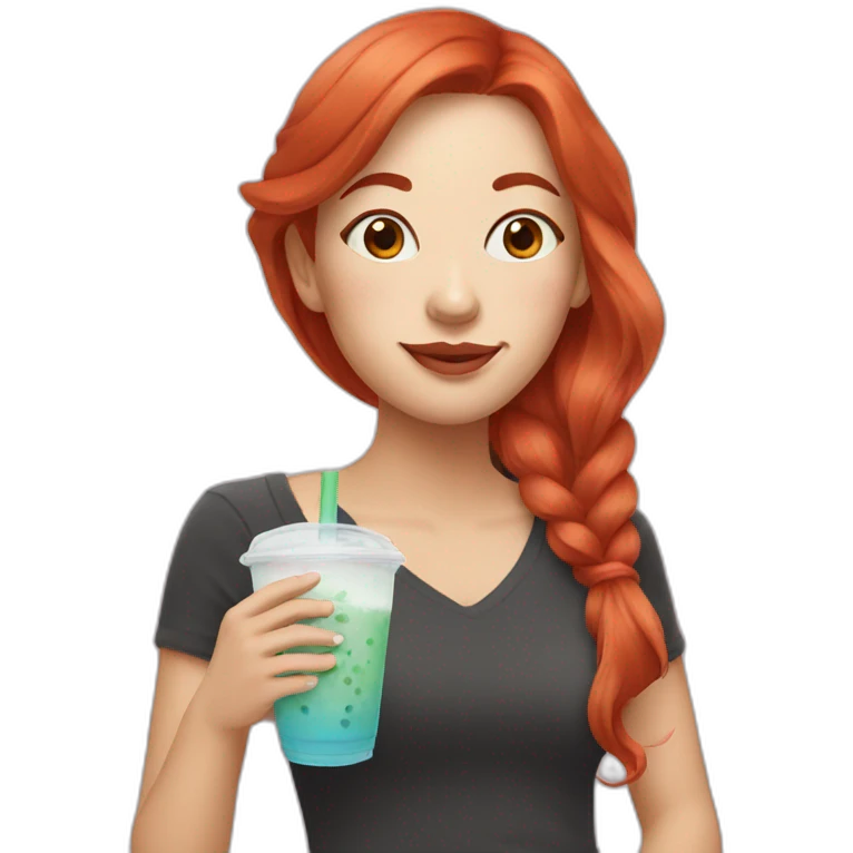woman with red hair drinking bubbletea emoji