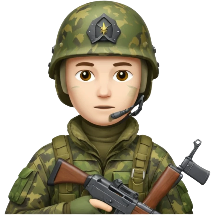 Dead Russian soldier in ukraine in Russian camo with helmet, full gear and an Ak47 emoji