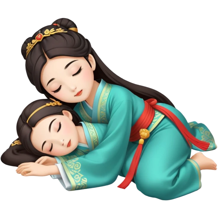 Beautiful girl in Hanfu lying on the ground sleeping emoji