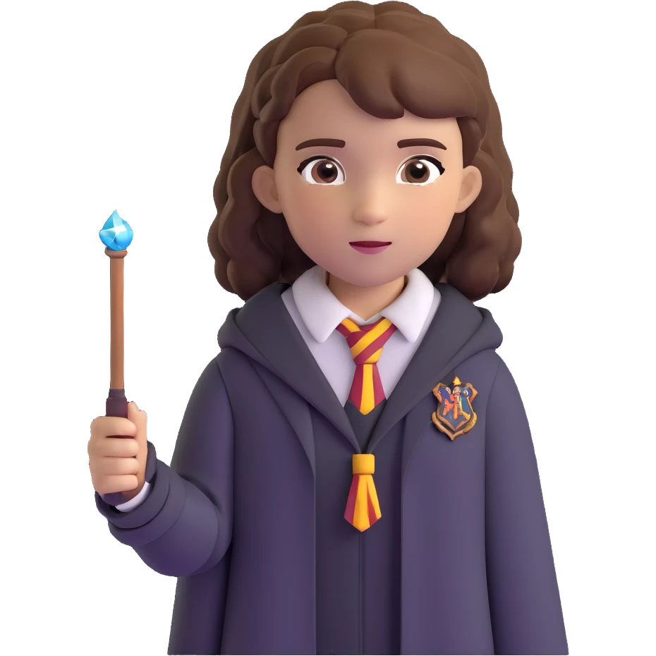 Hermione Granger in Hogwarts uniform with wand emoji