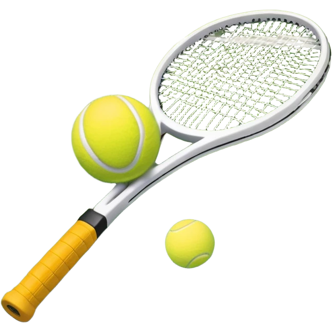 A tennis racket and ball on a grass or hardcourt surface, symbolizing the sport. The racket has a sleek design with tightly strung strings, while the bright tennis ball rests nearby, capturing the essence of precision, agility, and competition. emoji