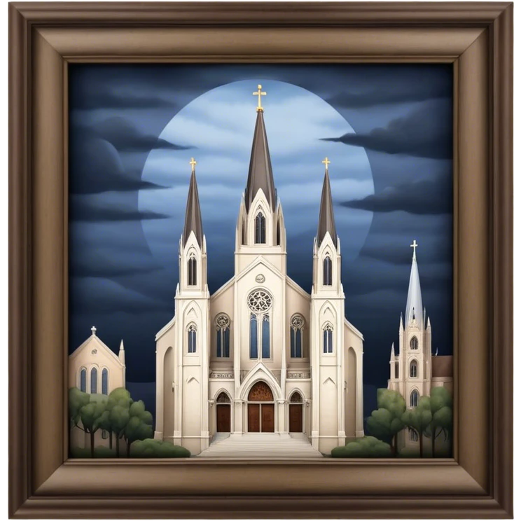 Cinematic Realistic St. Mary's Basilica Landmark Emoji, showcasing the iconic gothic church rendered with lifelike textures and soft, reverent lighting. emoji
