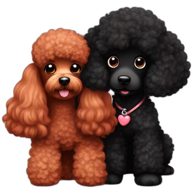 red poodle in love with black poodle  emoji