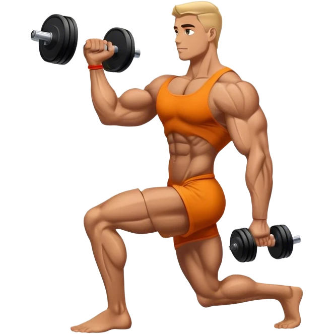 side-view bodybuilder dumbbell lunges emoji